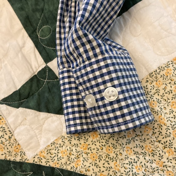 Michael Kors gingham mens 17 1/2 38/39 tall casual button down shirt blue white - Picture 9 of 10